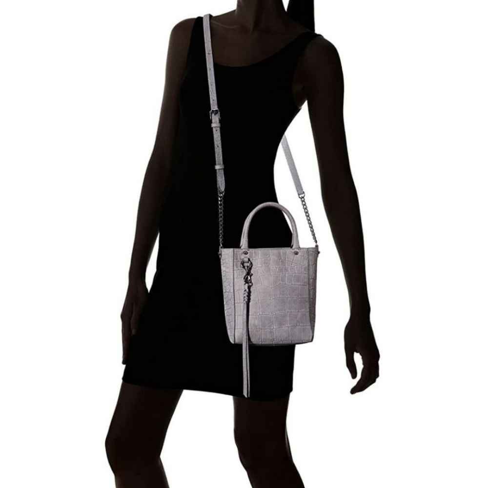 Rebecca Minkoff Womens Gray Chain Tote Crossbody Genuine Leather Crocodile Hobo - Picture 4 of 8